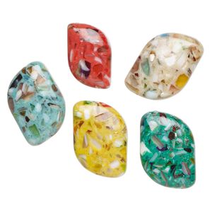Mother-of-pearl shell / resin 1pkg5, curve bead mix multicolored, 27x17mm-31x21mm