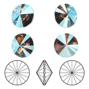 Chaton 4pk black diamond shimmer foil back, Crystal Passions&reg; 12mm rivoli 1122