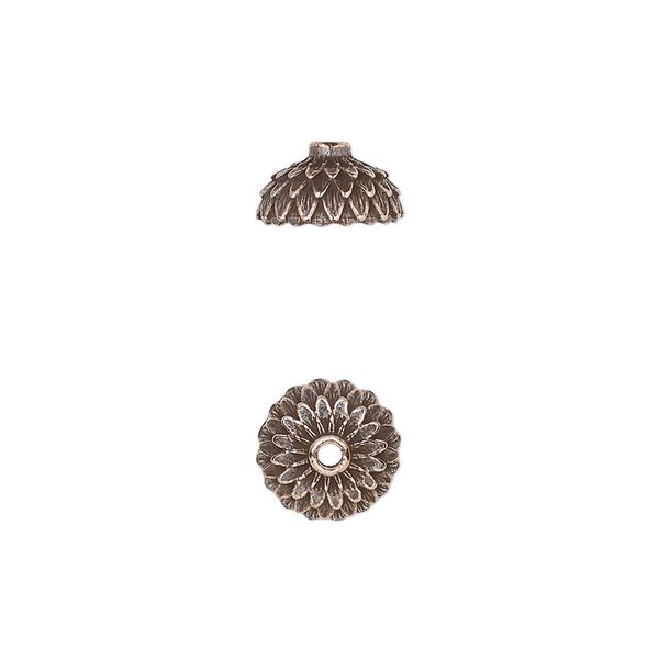 Bead cap, TierraCast&reg;, antique copper-plated pewter (tin-based alloy), 9.5mm round with acorn cap design, fits 8mm bead. Sold per pkg of 2. image number 0