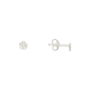 Earstud sterling silver / Preciosa crystal 1pkg2, 4mm flower / earnuts included, Create Compliments&reg; crystal clear 1 pair
