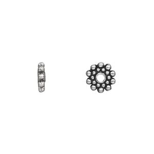 Bead 1pkg50 silver-plated "pewter", 8x2mm beaded rondelle, antique