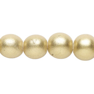Bead 1pkg1, Taiwanese cheesewood (dyed / waxed), frosted yellow gold, 11-12mm round, 15-1/2 to 16 inches.
