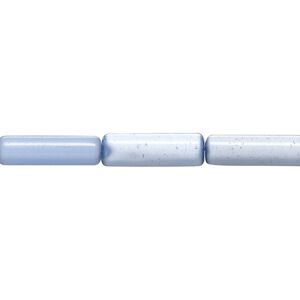 Bead, cat's eye glass (fiber optic glass), pale blue, 15x4mm-19x6mm round tube. Sold per 14-inch strand, approximately 25 beads.
