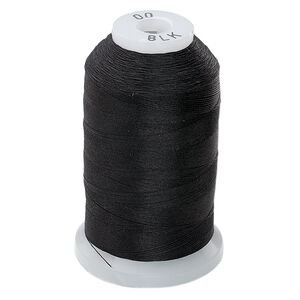 Thread, Purely Silk&trade;, 3-ply, black, size OO. Sold per 695-yard spool.