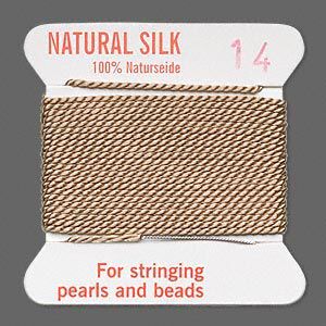 Thread, Griffin, silk, beige, size #14. Sold per 2-meter card (approximately 78 inches).