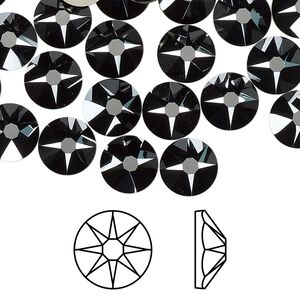 Flat back 12pk jet hematite foil back, Crystal Passions&reg; 8.412-8.672mm rose round SS40 2088