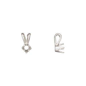 Pendant, Sure-Set&trade;, sterling silver, 4mm pre-notched 4-prong round setting. Sold individually.