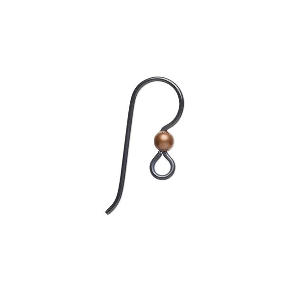 Ear wire fishhook 1pkg50 niobium, 15.5mm / 3mm ball / open loop, 20 gauge anodized / antiqued copper black 25 pair image number 0