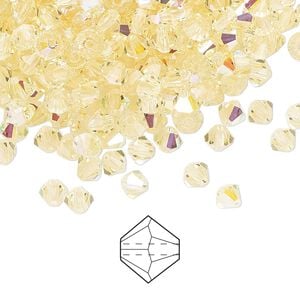 Bead 48pk jonquil AB, Preciosa Czech crystal 4mm bicone