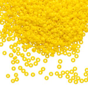 Seed bead, Miyuki, glass, pkg/250g, #11 rocaille, opaque canary, (RR-404D).