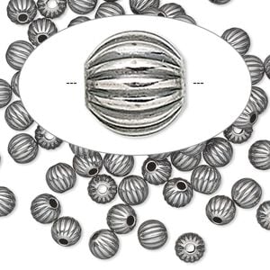 Bead 1pkg10 sterling silver, 5mm seamless corrugated round, antiqued