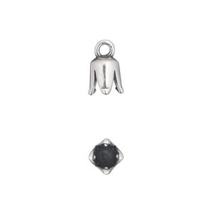 Cord end 1pkg2 silver-plated pewter, 8.5x6mm cone / 4mm inside diameter, antiqued / JBB Findings