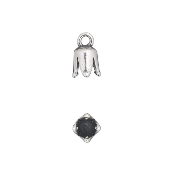 Cord end 1pkg2 silver-plated pewter, 8.5x6mm cone / 4mm inside diameter, antiqued / JBB Findings image number 0