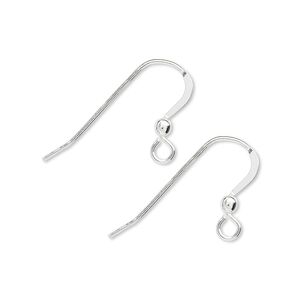 Ear wire fishhook 1pkg1000 sterling silver, 15mm flat / 2.5mm ball / open loop, 21 gauge 500 pair