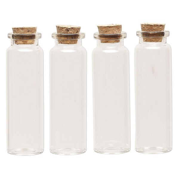 Component, glass and cork, clear, 70x22mm bottle with stopper. Sold per pkg of 24. image number 1