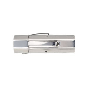Clasp bullet 1pkg1, 30.5x8.5mm curved locking hexagon tube / fits 6mm cord, stainless steel 1-strand