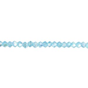 Bead 1pk 16 facets translucent turquoise blue AB, Celestial Crystal&reg; 3mm bicone 15.5-16 inch