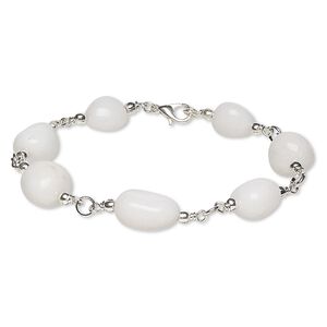 Bracelet, agate (natural) with silver-plated brass and steel, small to medium hand-cut nugget, 7-1/2 inches with lobster claw clasp. Sold individually.