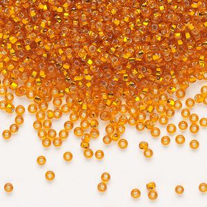 Seed bead, Preciosa Ornela Czech glass, pkg/50g, #11 rocaille, transparent silver-lined orange, (97000).