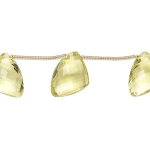 Lemon quartz 1pkg6, hand-cut top-drilled faceted irregular triangle bead graduated 12x9x9mm-15x12x12mm