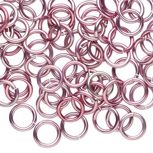 Jump ring 1pkg100 aluminum, 8mm round, 17 gauge / 5.6mm inside diameter / pink