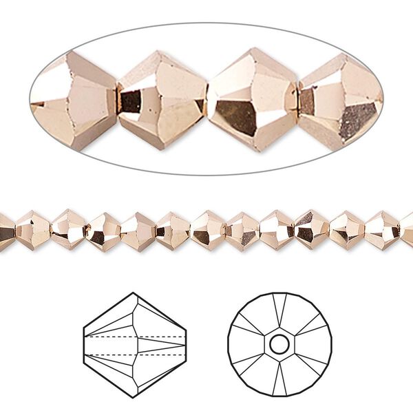 Bead 48pk crystal rose gold 2X 18Kt gold plate, Crystal Passions&reg; 4mm bicone 5328 image number 0