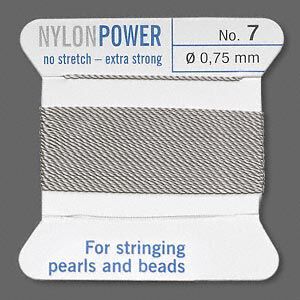 Thread, Griffin, nylon, grey, size #7. Sold per 2-meter card (approximately 78 inches).
