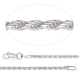 Chain 1pkg1 sterling silver French rope, 1.6mm diamond-cut / mixed clasp, Gossamer&trade; 20 inch