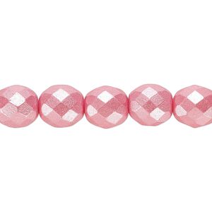 Bead, Czech fire-polished dipped d&eacute;cor glass, pearlescent dusty rose, 10mm faceted round. Sold per 15-1/2" to 16" strand.
