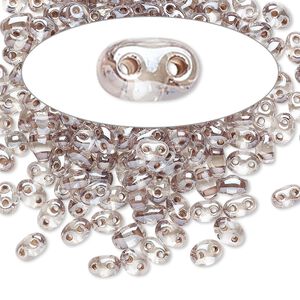 Seed bead, Preciosa Twin&trade; Czech glass, pkg/50g, 5x2.5mm oval, transparent mocha terra color-lined clear, (38618).