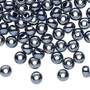 Seed bead, Preciosa Ornela Czech glass, pkg/50g, #2 rocaille, opaque hematite black, (49102).