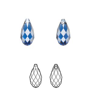 Briolette 144pk dark sapphire, Swarovski&reg; ReCreated&trade; 13x6.5mm pendant drop 6010