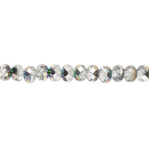 Bead, Czech fire-polished glass, clear vitrail, 5x4mm faceted rondelle. Sold per 15-1/2" to 16" strand.