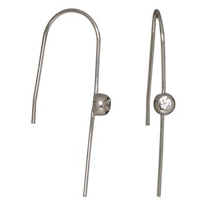 Earring, Create Compliments&reg;, cubic zirconia and rhodium-plated sterling silver, clear, 40mm U-shape with 5mm round. Sold per pair.