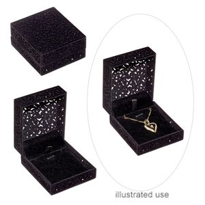 Box, gift, flocked and padded velveteen / acrylic / steel, black, 3-1/8 x 2-3/4 x 1-1/2 inch hinged rectangle. Sold individually.