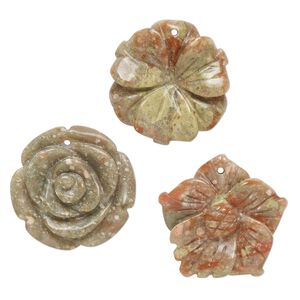 Autumn jasper 1pkg3, top-drilled carved flower drop natural mix 30x24mm-31x30mm