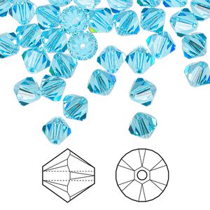 Bead 144pk aquamarine, Crystal Passions&reg; 6mm bicone 5328