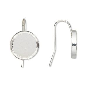 Ear wire fishhook 1pkg10 Almost Instant Jewelry&reg;, 21mm / 12mm round glue-in cab setting, 18 gauge silver-finished brass 5 pair