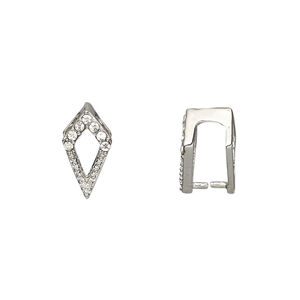 Bail, ice-pick, Egyptian glass rhinestone and imitation rhodium-plated brass, clear, 13x7mm kite, 10mm grip length. Sold per pkg of 6.