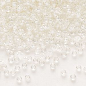 Seed bead, Preciosa Ornela Czech glass, pkg/500g, #11 rocaille, translucent color-lined luster pastel ivory, (382PI).