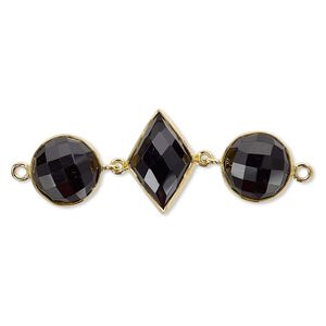Link, black onyx (dyed) and gold-finished sterling silver, 40x16mm single-sided with 11mm faceted round and 16x11mm faceted diamond. Sold individually.