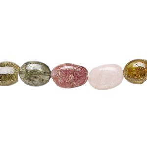 Multi-tourmaline 1pkg1, hand-cut puffed oval bead natural 13 inch 7x7mm-13x10mm