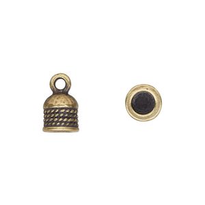 Cord end, TierraCast&reg;, glue-in, antique brass-plated pewter (tin-based alloy), 9x8mm with rope design, 4.7mm inside diameter. Sold per pkg of 2.