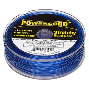 Cord, Powercord&reg;, elastic, medium blue, 1.5mm, 22-pound test. Sold per 25-meter spool.