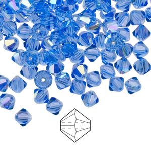 Bead 144pk sapphire AB, Preciosa Czech crystal 5mm bicone