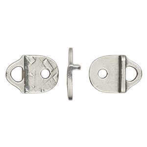 Cord end glue-on / rivet 1pkg2 pewter, 16x11.5mm textured / 11x9mm pad / 2.5mm inside diameter, antiqued / TierraCast&reg;