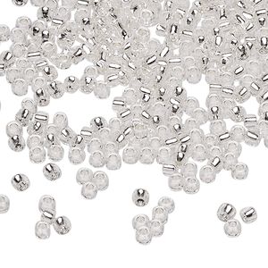 Seed bead, Dyna-Mites&trade;, glass, silver-lined translucent clear, #8 round. Sold per 1/2 kilogram pkg.
