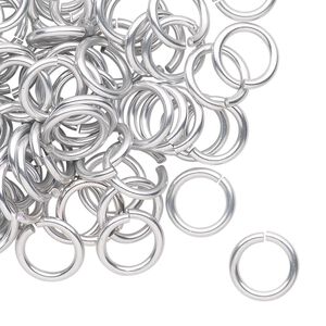 Jump ring 1pkg100 aluminum, 10mm round, 15 gauge / 7.2mm inside diameter / silver