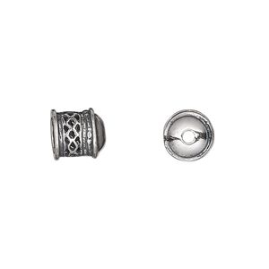 Cord end 1pkg1 sterling silver, 8.5mm / cutout lattice / 6mm inside diameter, antiqued