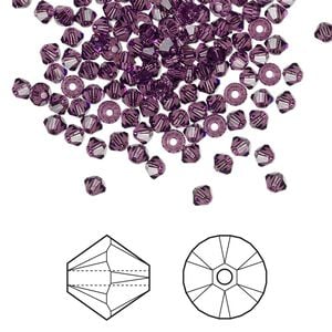 Bead 144pk amethyst, Crystal Passions&reg; 3mm bicone 5328